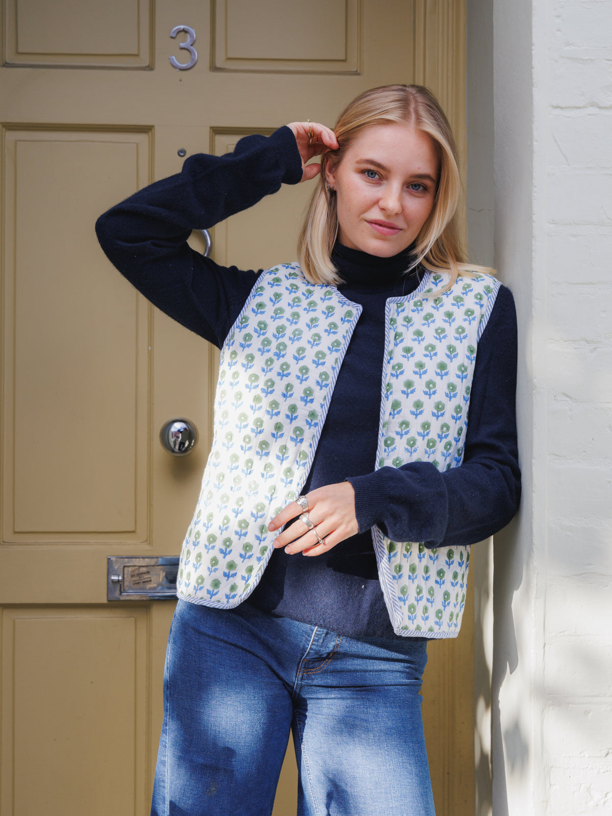Green Flower Quilted Waistcoat
