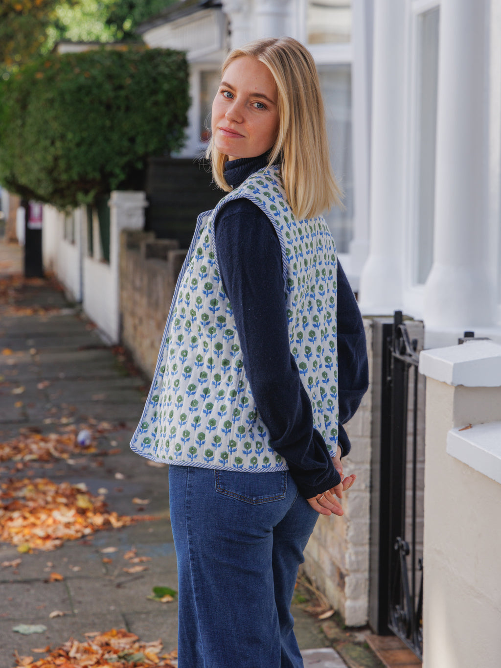 Green Flower Quilted Waistcoat