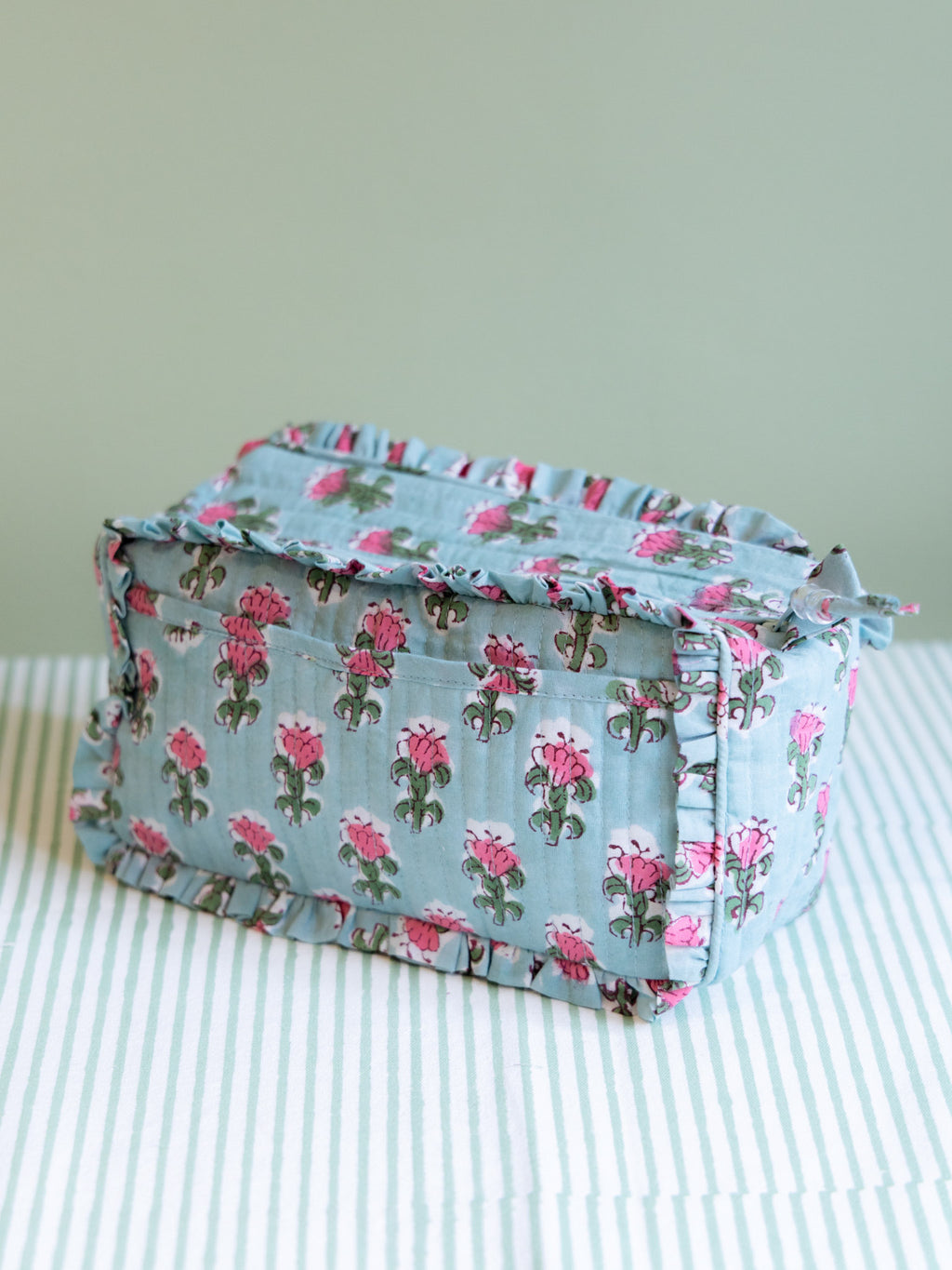 Quilted Washbag - Green & Pink