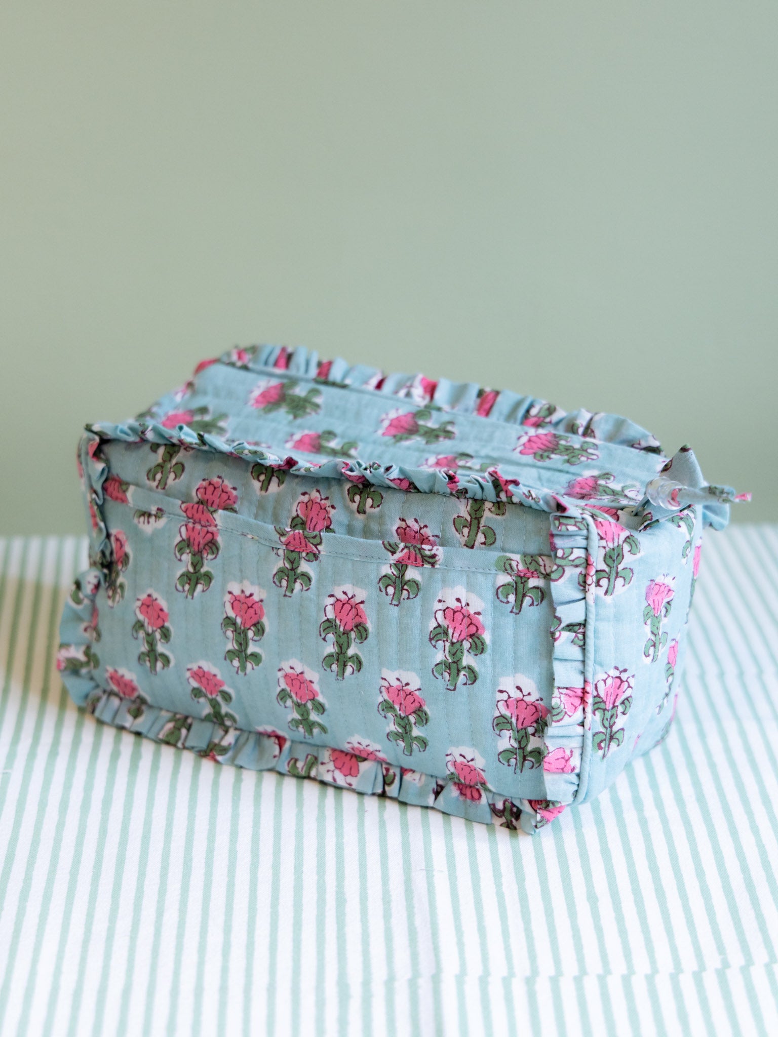 Quilted Washbag - Green & Pink