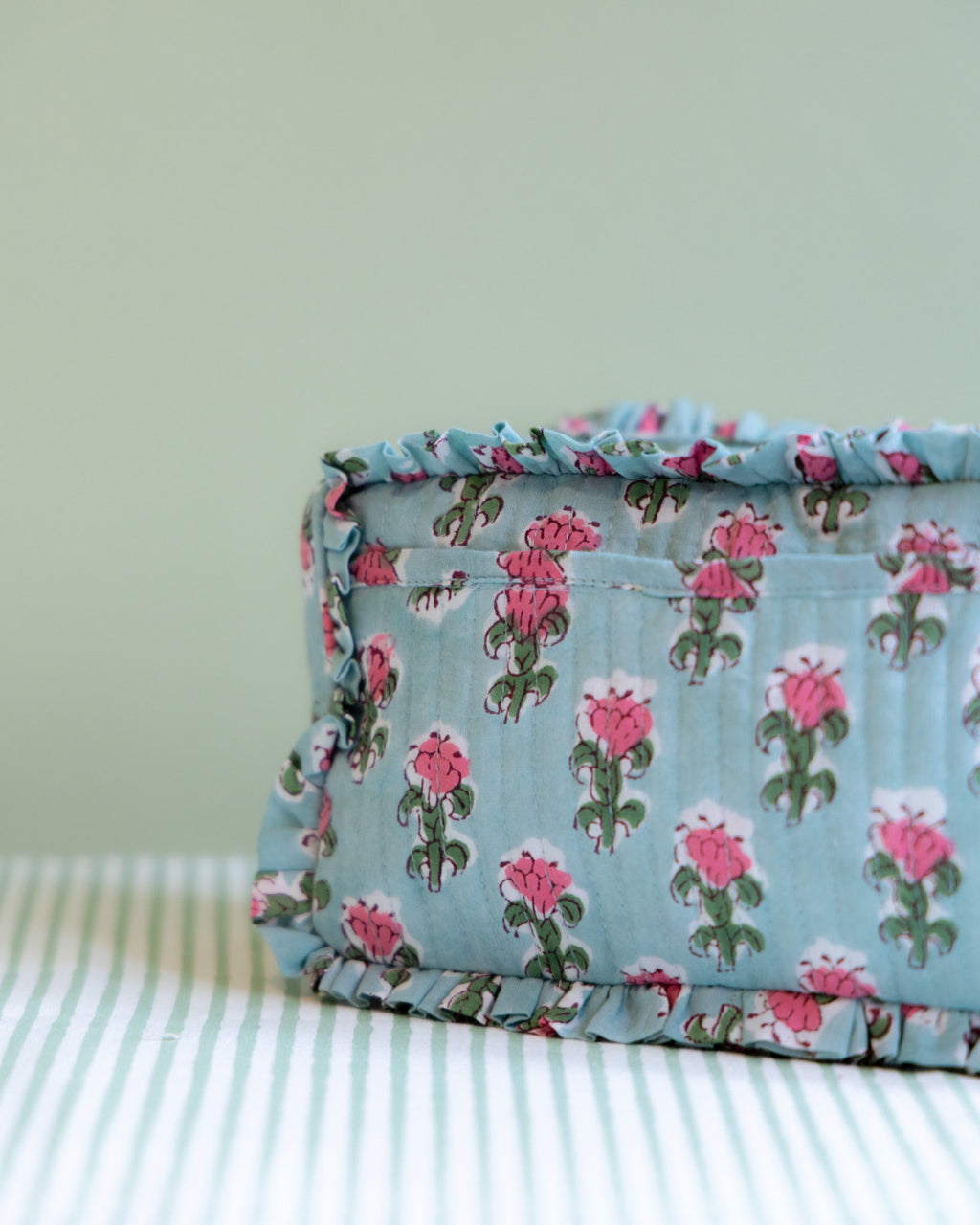 Quilted Washbag - Green & Pink