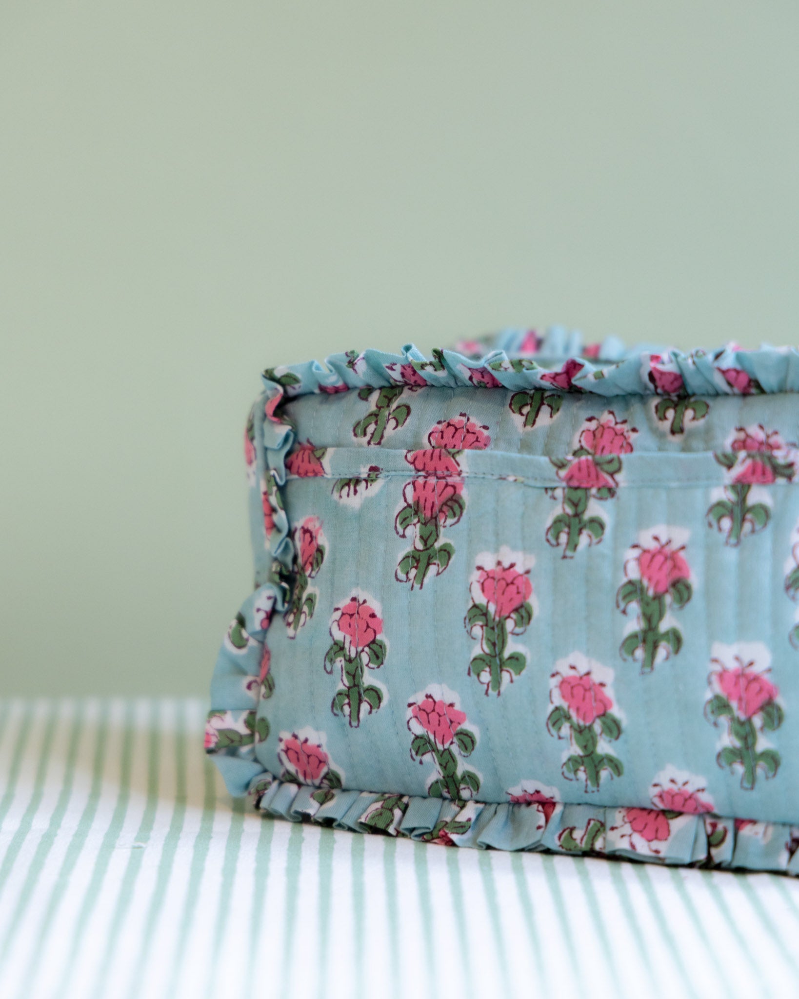 Quilted Washbag - Green & Pink