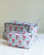 Quilted Washbag - Green & Pink
