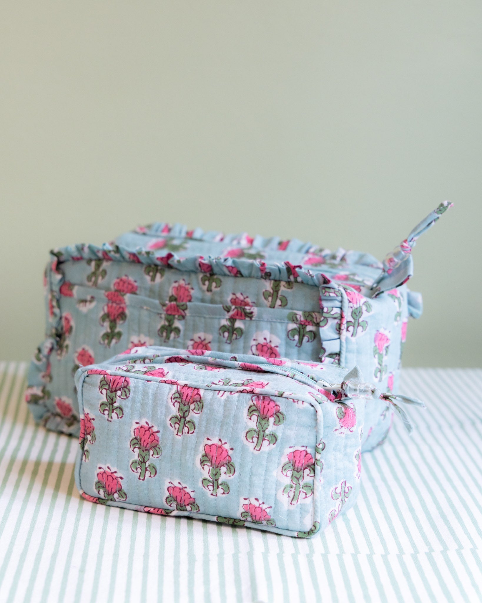 Quilted Washbag - Green & Pink
