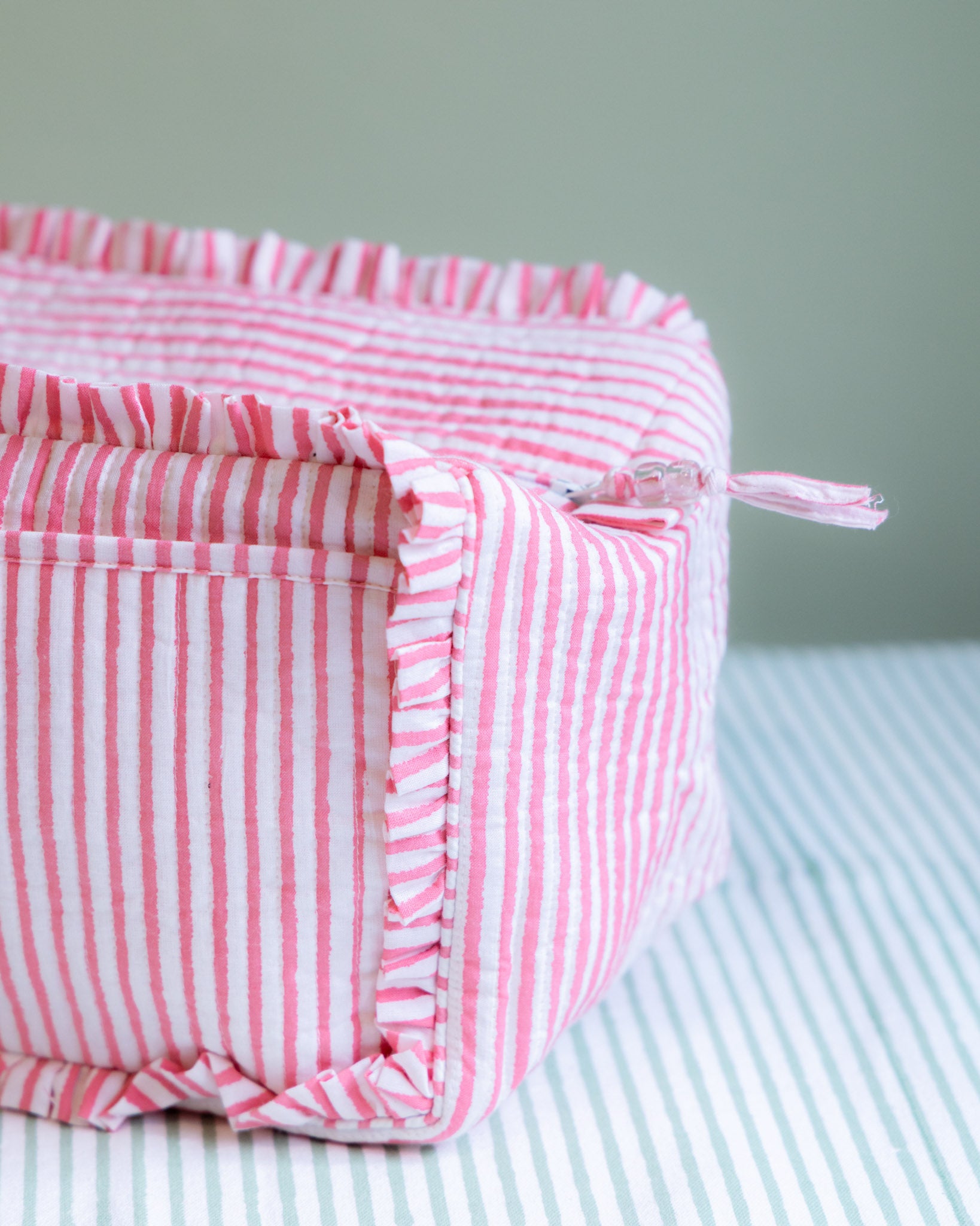 Quilted Washbag - Pink Stripe