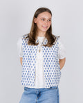 White & Navy Fern Waistcoat