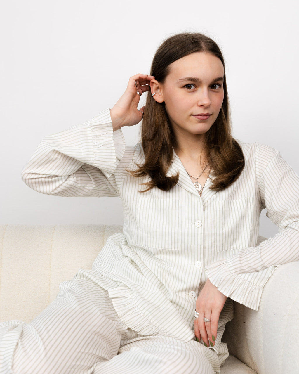 The Bella Pyjama Long Sleeve Top - Teal Stripe