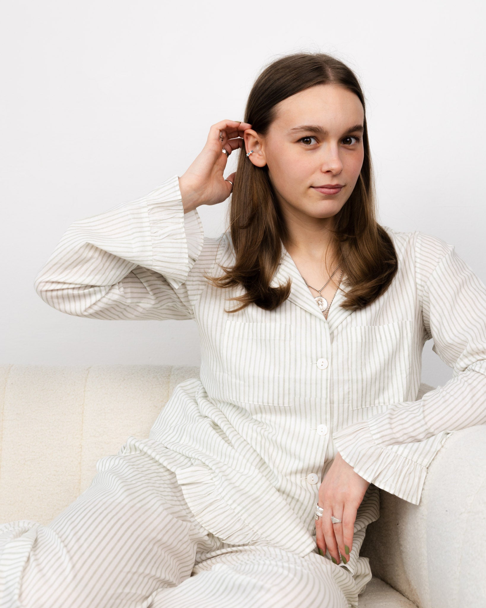 The Bella Pyjama Long Sleeve Top - Teal Stripe