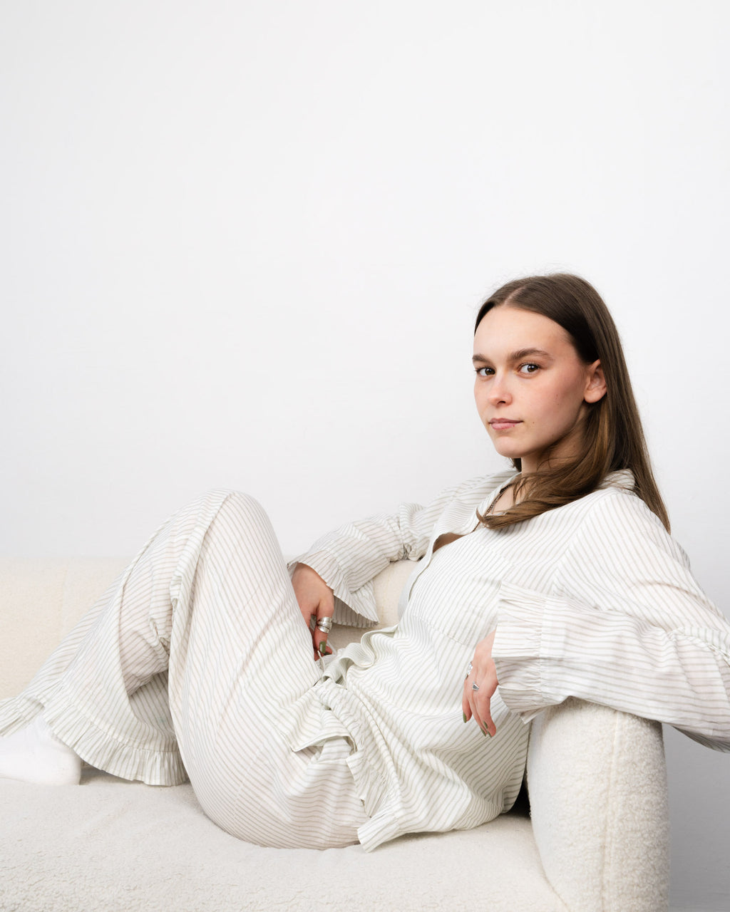 The Bella Pyjama Long Sleeve Top - Teal Stripe