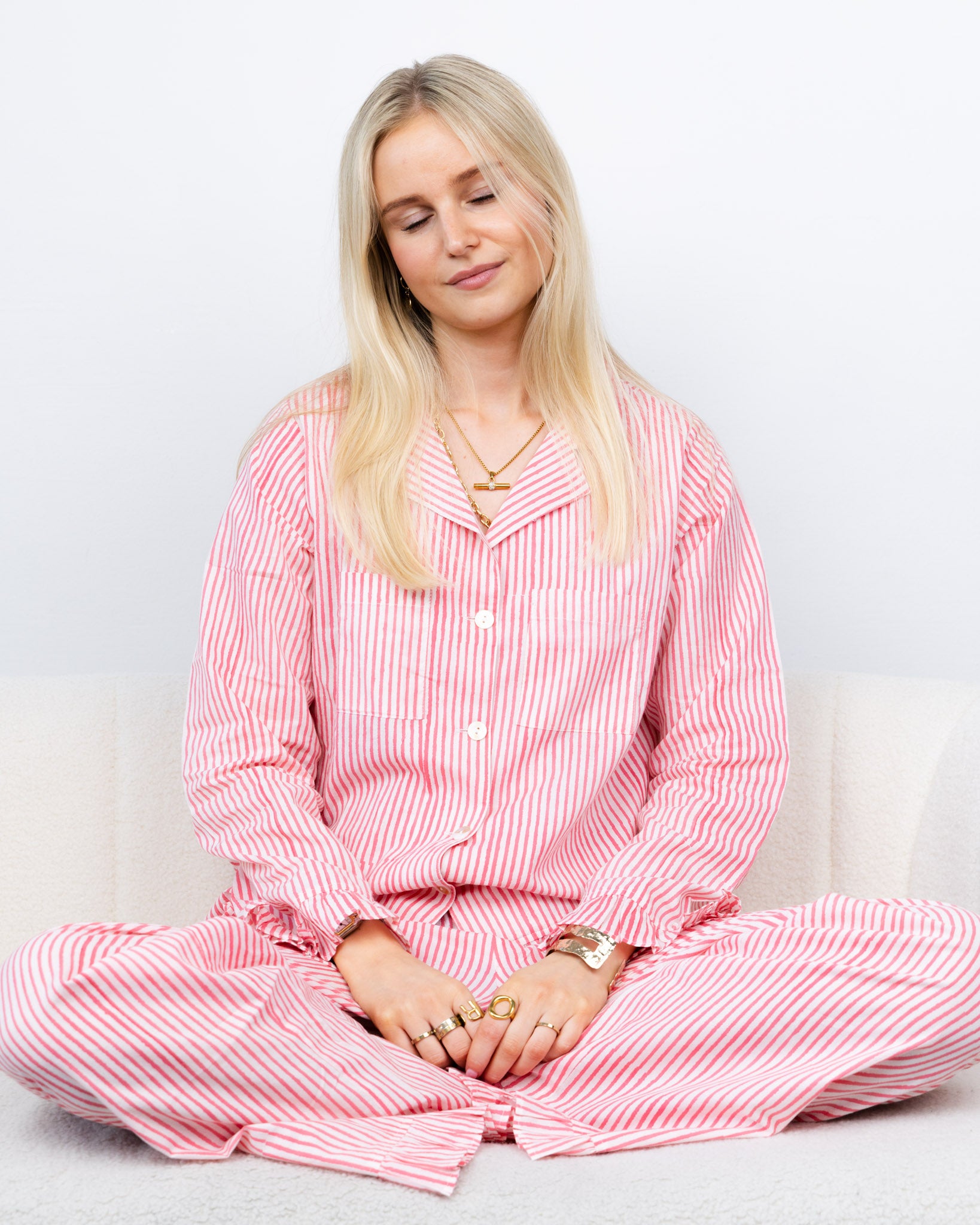 The Bella Pyjama Long Sleeve Top - Pink Stripe