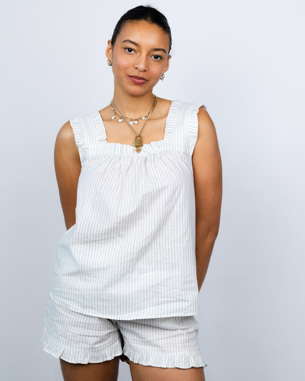 Bella Pyjama Sleeveless Top - Teal Stripe