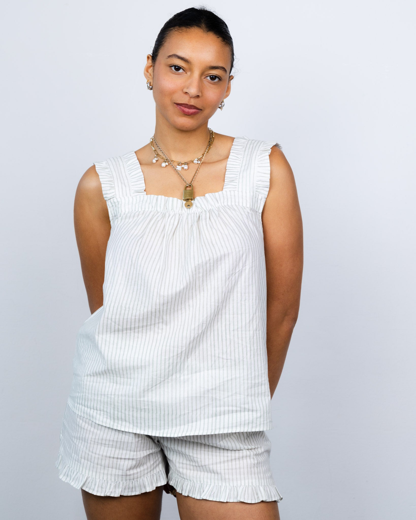 Bella Pyjama Sleeveless Top - Teal Stripe