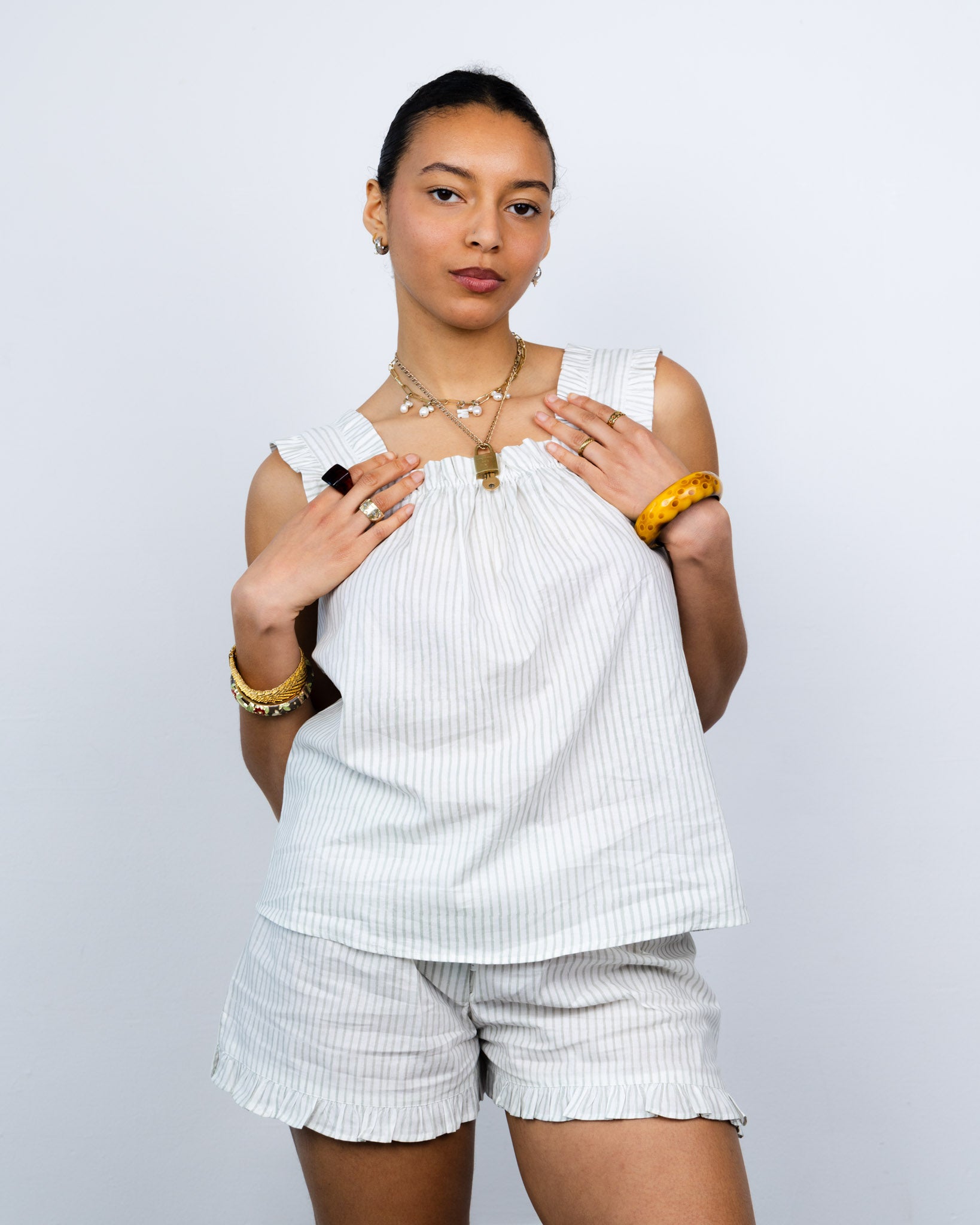 Bella Pyjama Sleeveless Top - Teal Stripe