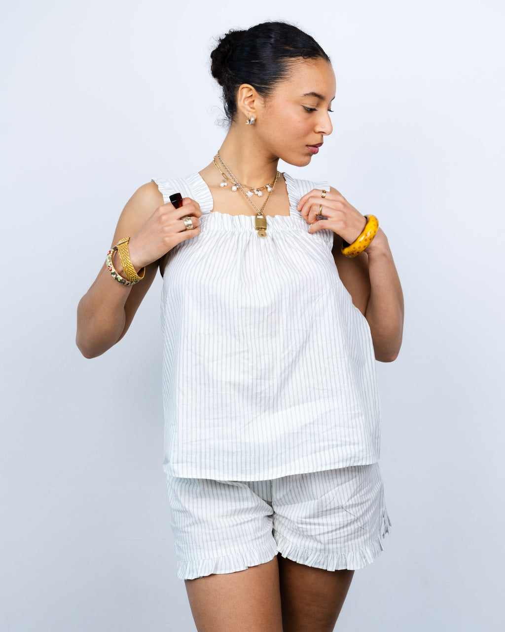 The Bella Pyjama Shorts - Teal Stripe