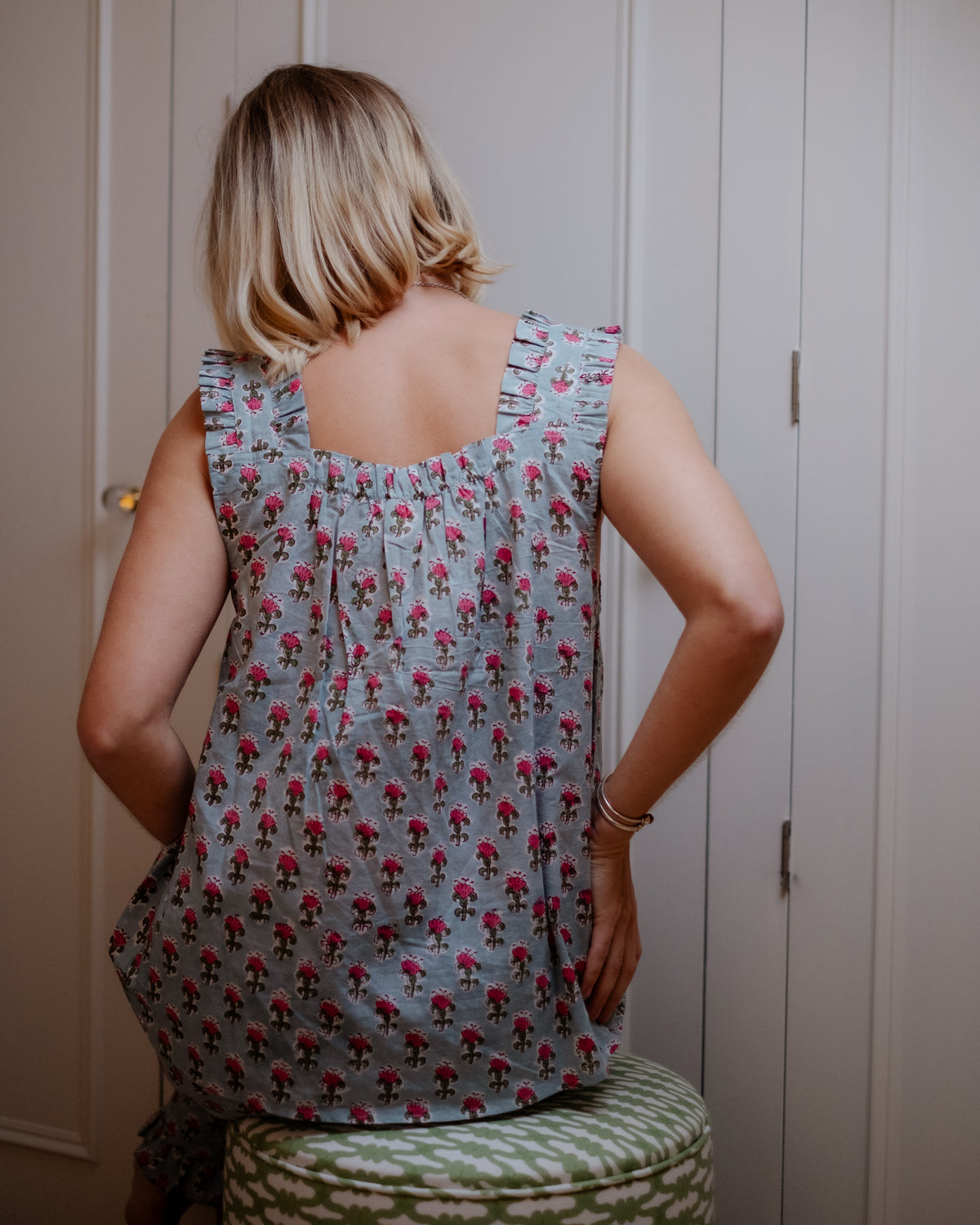 The Bella Pyjama Sleeveless Top - Green & Pink