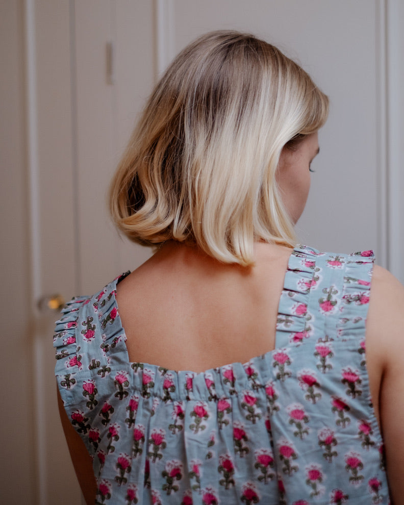 The Bella Pyjama Sleeveless Top - Green & Pink