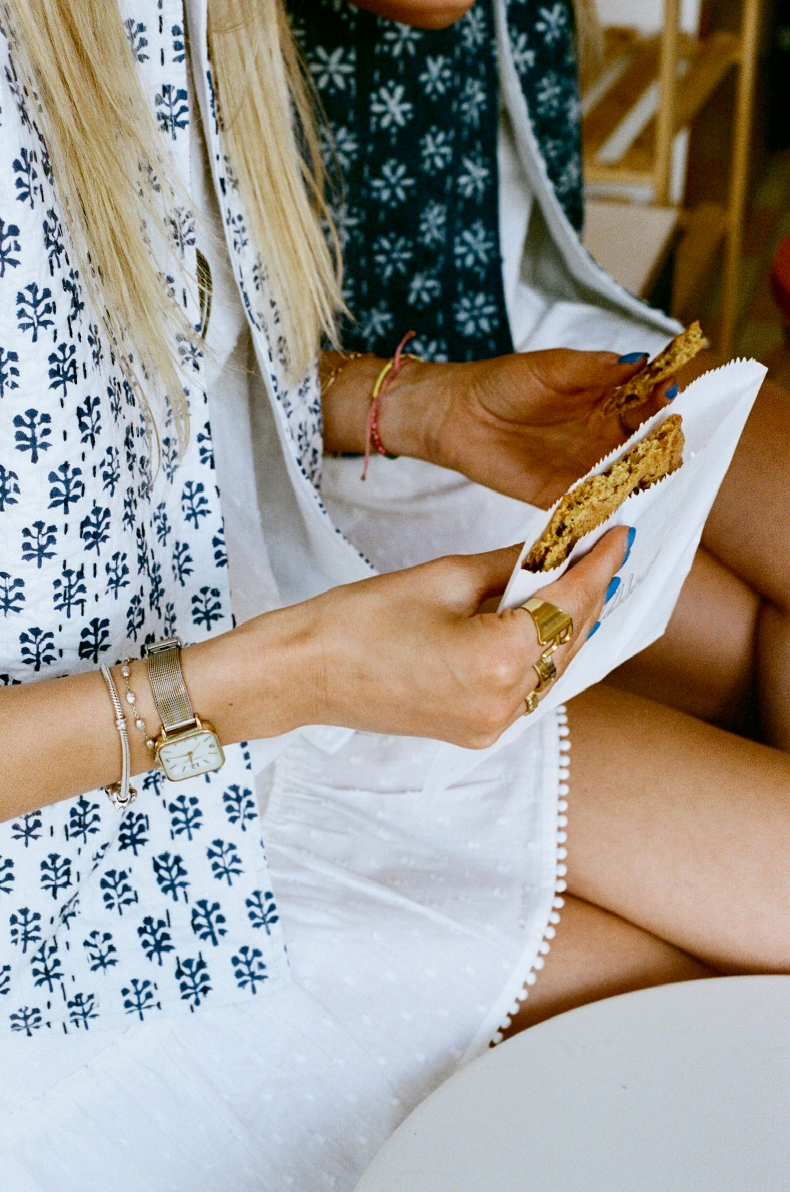 White & Navy Fern Waistcoat