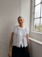 White & Navy Fern Waistcoat