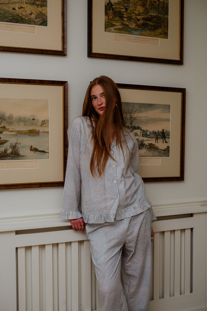 The Bella Pyjama Long Sleeve Top - Teal Stripe
