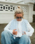 White & Navy Fern Waistcoat