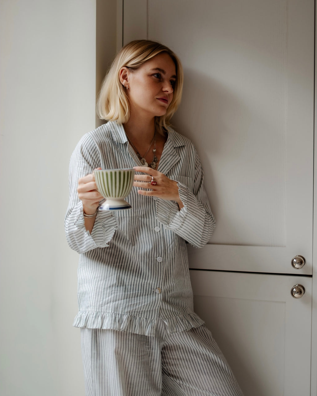 The Bella Pyjama Long Sleeve Top - Teal Stripe